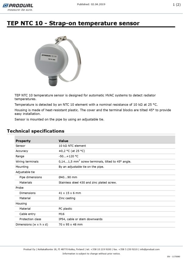 TEP NTC 10 NTC 10 SENSORE TEMP. A CONTATTO - immagine 2
