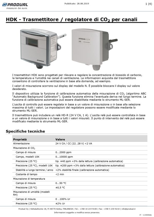 HDK-M-RH-N TRASMETTITORE CO2, CONDOTTA +MODBUS+RH+DISPLAY - immagine 2