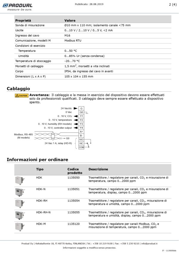 HDK-M-RH-N TRASMETTITORE CO2, CONDOTTA +MODBUS+RH+DISPLAY - immagine 3