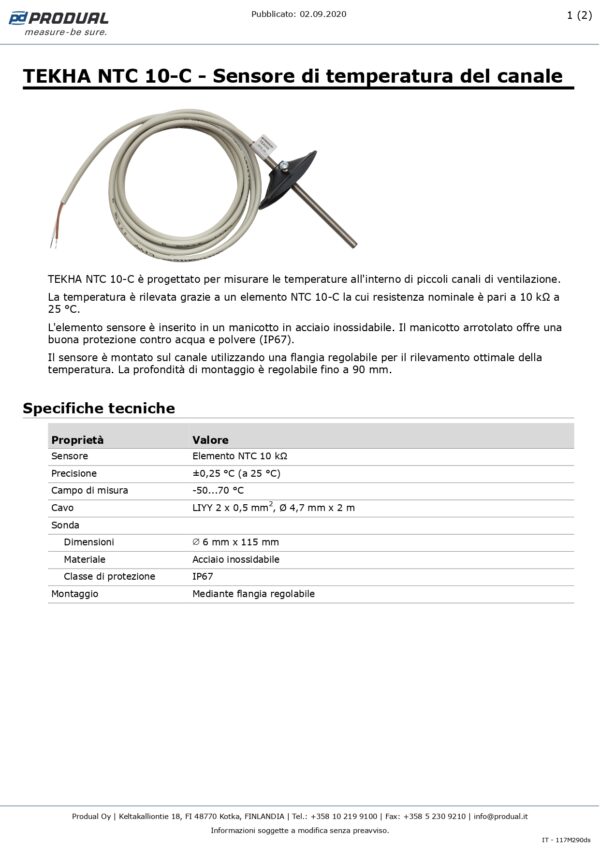 TEKHA NTC 10-C NTC10-CAREL SENSORE TEMP. CONDOTTA - immagine 2