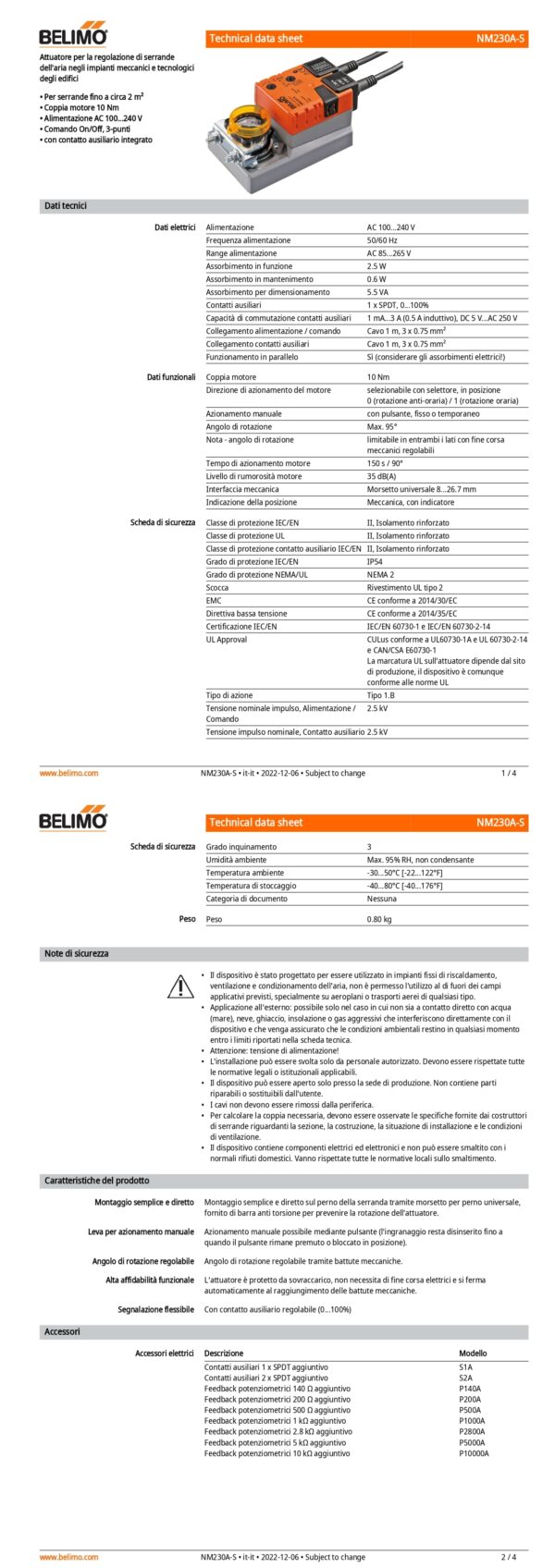 NM230A-S Attuatore rotativo, 10 Nm, AC 100...240 V, On/Off, 3-punti, 150 s, 1 x SPDT, IP54 - immagine 2