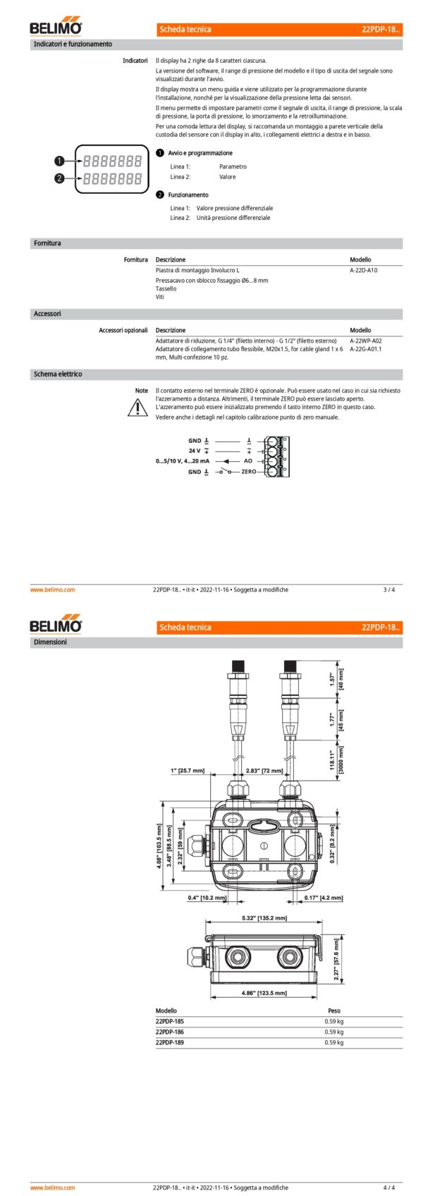 22PDP-185 Sensore di pressione differenziale per acqua, 0...5 bar, attivo, 4...20 mA, 0...5 V, 0...10 V, LCD - immagine 3