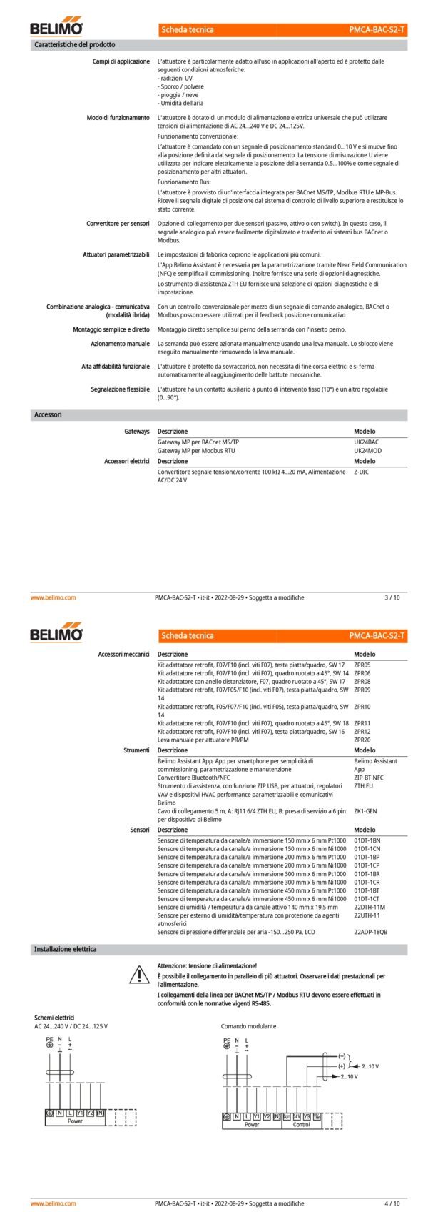 PMCA-BAC-S2-T Attuatore rotativo, 160 Nm, AC 24...240 V / DC 24...125 V, BACnet MS/TP, Modbus RTU, MP-Bus, 2...10 V, 35 s (30...120 s), 2 x SPDT, IP66/67, Terminali - immagine 3