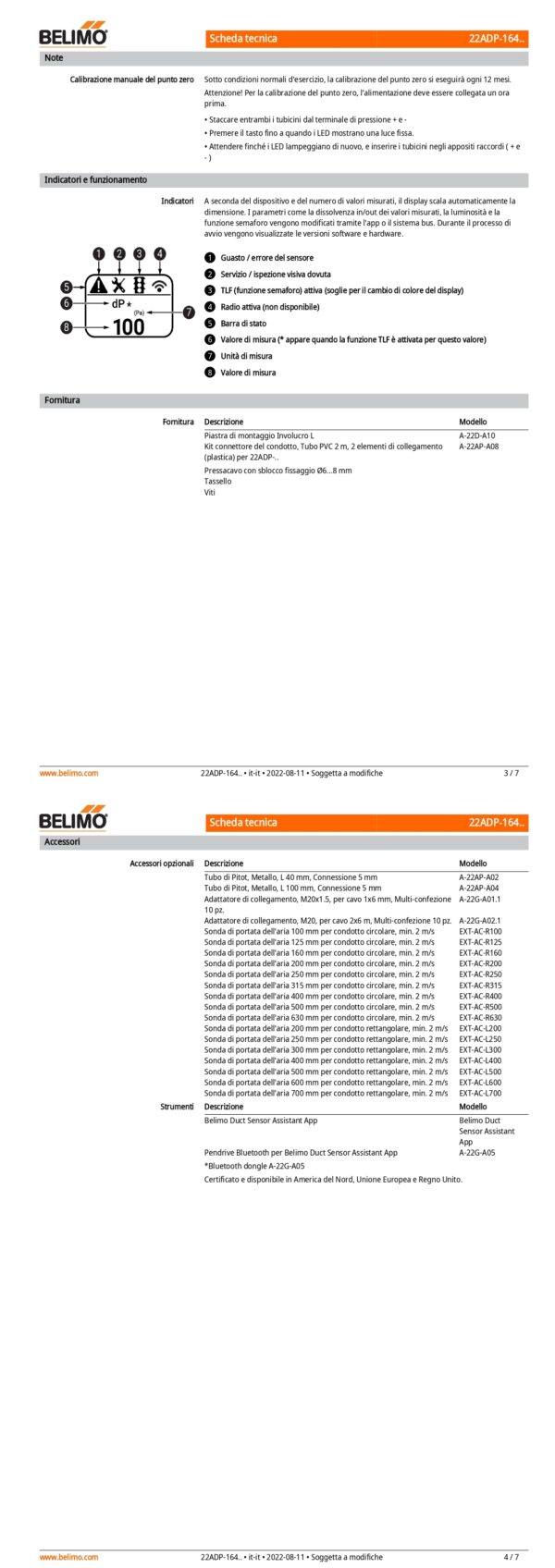 22ADP-164 Sensore di pressione differenziale per aria, -100...2500 Pa, attivo, BACnet, 0...5 V, 0...10 V - immagine 3