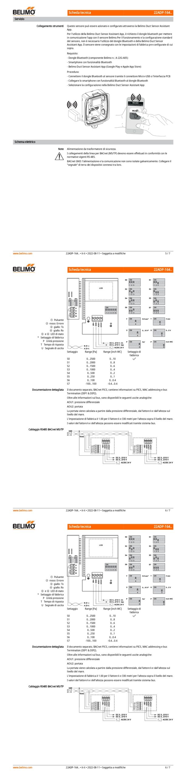 22ADP-164 Sensore di pressione differenziale per aria, -100...2500 Pa, attivo, BACnet, 0...5 V, 0...10 V - immagine 4