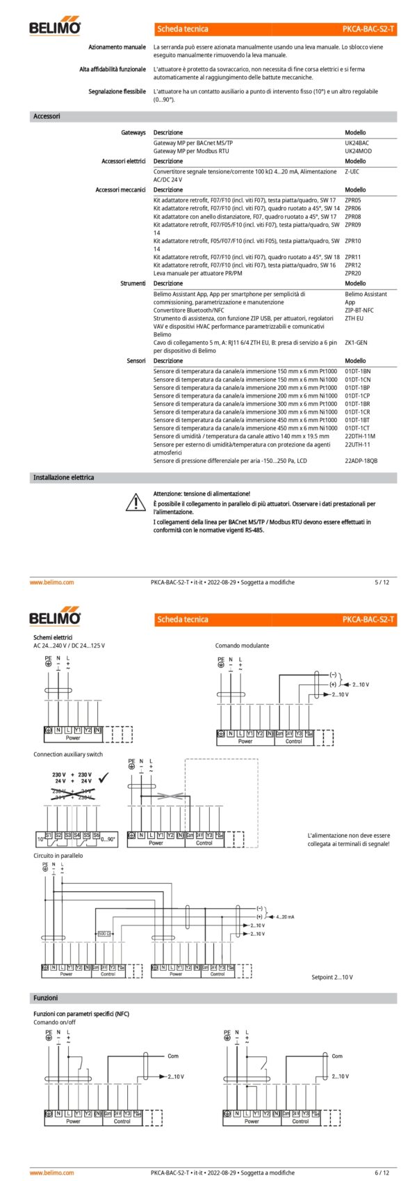 PKCA-BAC-S2-T Attuatore rotativo con funzione di sicurezza, 160 Nm, AC 24...240 V / DC 24...125 V, BACnet MS/TP, Modbus RTU, MP-Bus, 2...10 V, 35 s (30...120 s), 2 x SPDT, IP66/67, Terminali - immagine 4