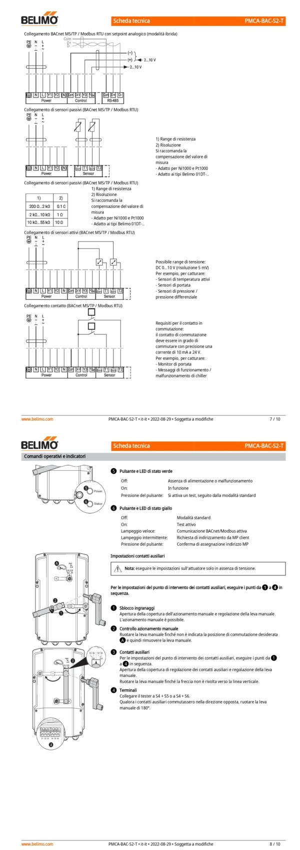 PMCA-BAC-S2-T Attuatore rotativo, 160 Nm, AC 24...240 V / DC 24...125 V, BACnet MS/TP, Modbus RTU, MP-Bus, 2...10 V, 35 s (30...120 s), 2 x SPDT, IP66/67, Terminali - immagine 5