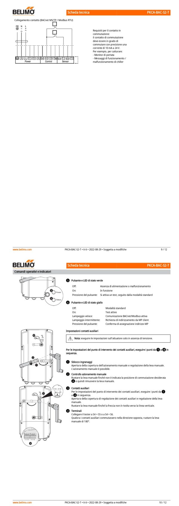PKCA-BAC-S2-T Attuatore rotativo con funzione di sicurezza, 160 Nm, AC 24...240 V / DC 24...125 V, BACnet MS/TP, Modbus RTU, MP-Bus, 2...10 V, 35 s (30...120 s), 2 x SPDT, IP66/67, Terminali - immagine 6