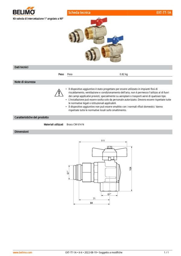 EXT-TT-1A Kit valvola di intercettazione, 1" angolato a 90° - immagine 2