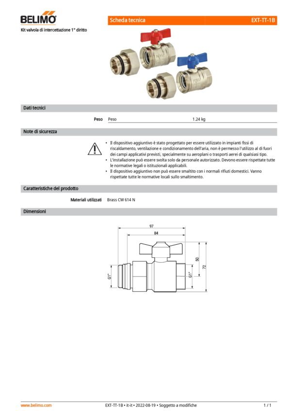EXT-TT-1B Kit valvola di intercettazione, 1" diritto - immagine 2