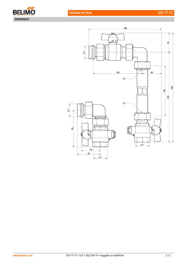 EXT-TT-1C Kit valvola di intercettazione per contatore di energia termica, 1" angolato a 90° - immagine 3
