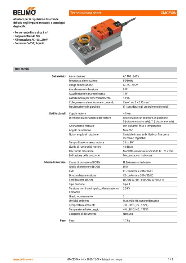 GMC230A Attuatore rotativo a corsa veloce, 40 Nm, AC 100...240 V, On/Off, 3-punti, 35 s, IP54 - immagine 2