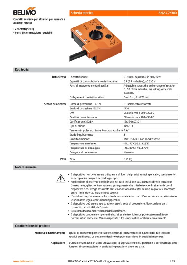 SN2-C7/300 Contatti ausiliari 2 x SPDT Lunghezza cavo 3 m - immagine 2