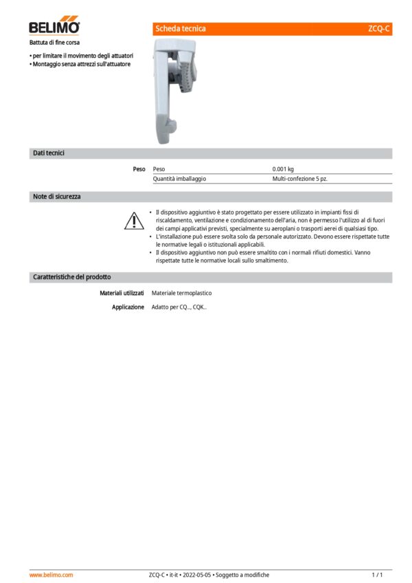 ZCQ-C Battuta di fine corsa, per attuatore CQ.. Multi-confezione 5 pz. - immagine 2