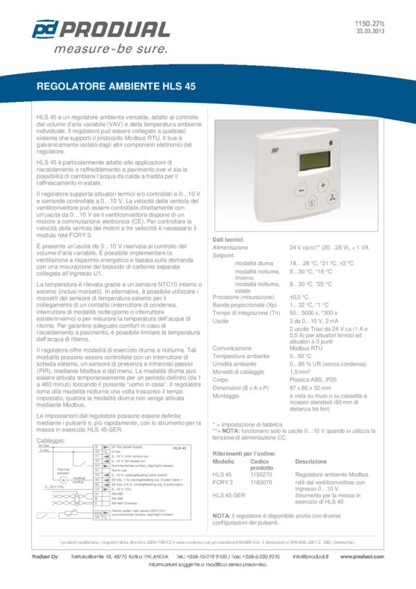 HLS 45 REGOL. TEMP. AMB.  CON MODBUS - immagine 2
