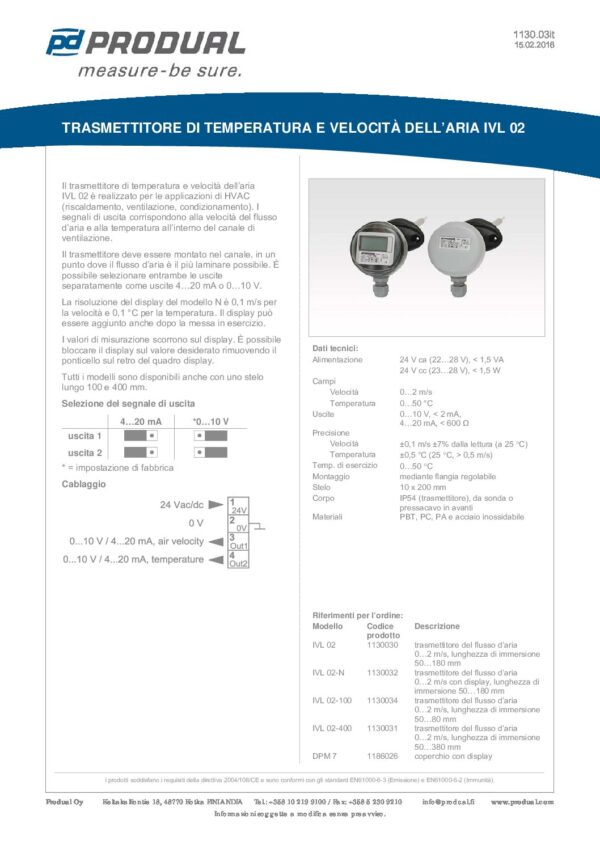 IVL 02-100-N TRASM. VELOCITA' ARIA 100mm & DISPLAY 0-2 M/S, 100mm - immagine 2