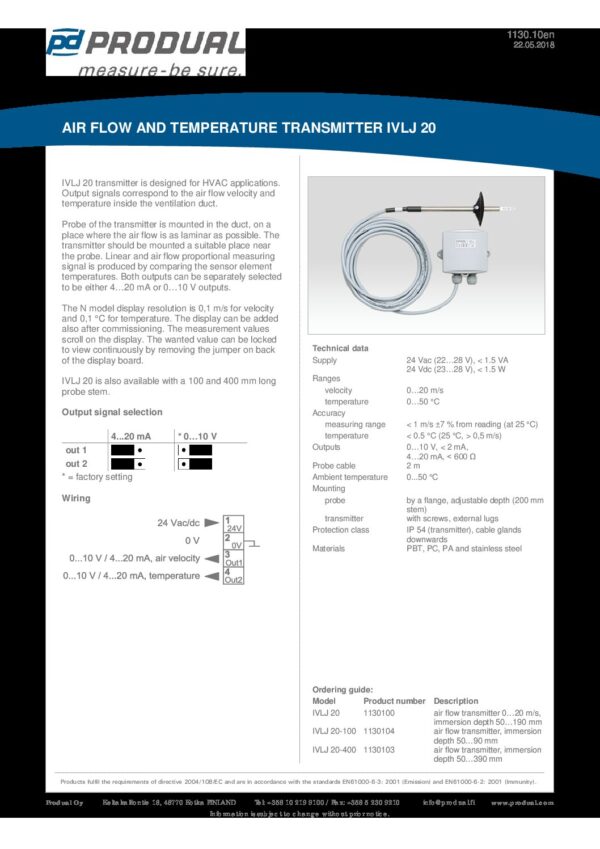 IVLJ 20-100-N TRASM. VELOCITA' ARIA A CAVO 0-20 M/S - immagine 2