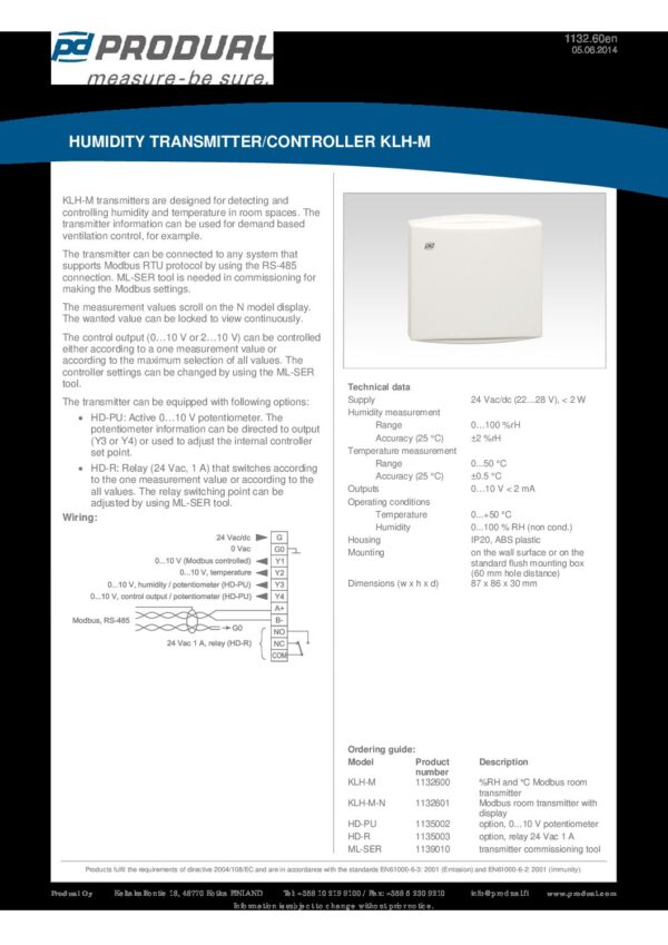 KLH-M-N TRASMETTITORE TEMP./UMIDITA' MODBUS+DISPLAY - immagine 2