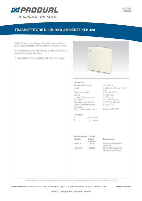 KLH 420-N TRASM. UMIDITA' AMB. 4-20mA+DISPLAY - immagine 2