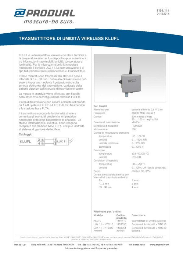 KLUFL TRASM. TEMP./UMID. WIRELESS ESTERNO - immagine 2