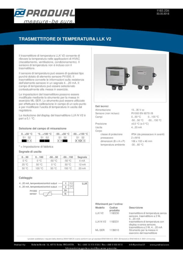 LLK-N V2 PT 1000/4-20mA TRASMETTITORE TEMP. + DISPLAY - immagine 2