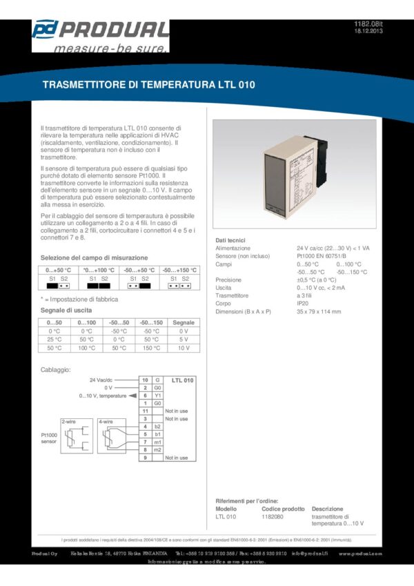 LTL 010 TRASM. TEMP. 0-10V, IN SCATOLA RELE' - immagine 2