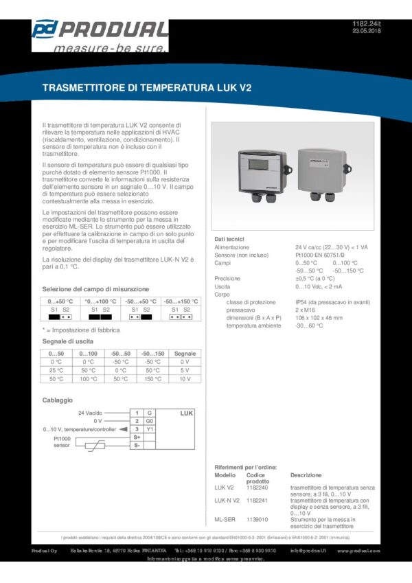 LUK-N V2 PT 1000/0...10V TRASMETTITORE TEMP. + DISPLAY - immagine 2