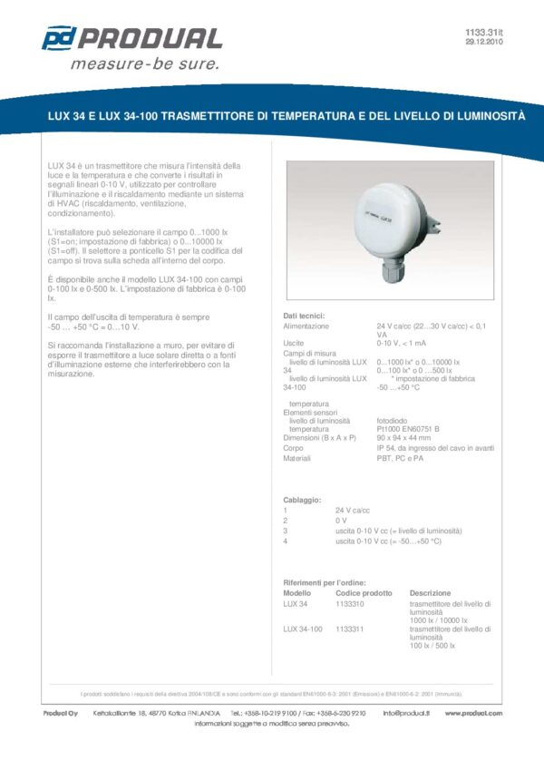 LUX 34-100 TRASMETTITORE LIVELLO ILLUMINAZIONE - immagine 2