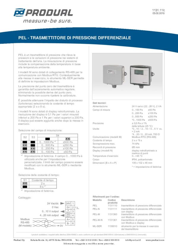 PEL-M-N TRASM. DI PRESSIONE DIFFER., MODBUS+DISPLAY - immagine 2