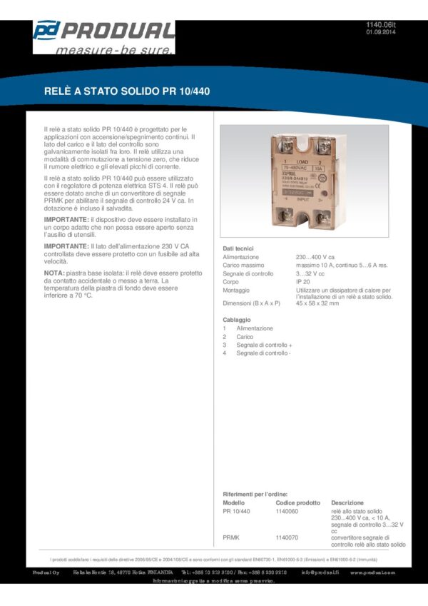PR 10/440 RELE' STATO SOLIDO 10A/480 Vac - immagine 2