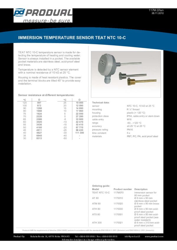 TEAT NTC 10-C-350 NTC 10-C SENSORE TEMP. A IMMERSIONE - immagine 2