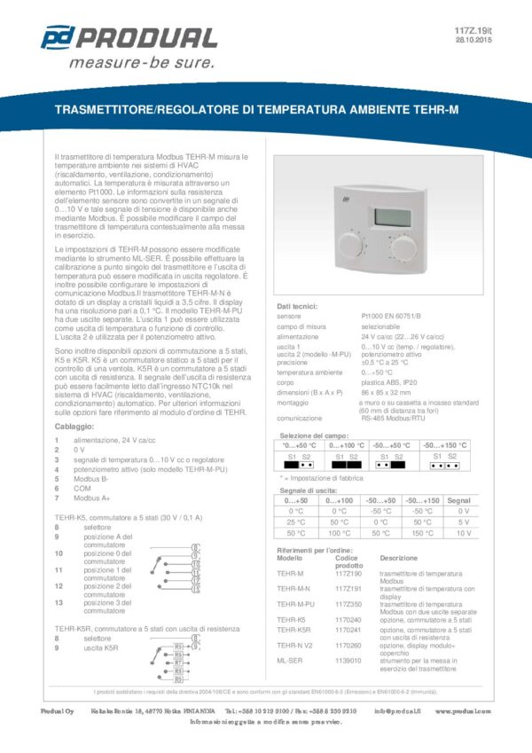 TEHR-M-PU-N TRASM. TEMP. AMB. 0-10V MODBUS+POT.+DISPLAY - immagine 2