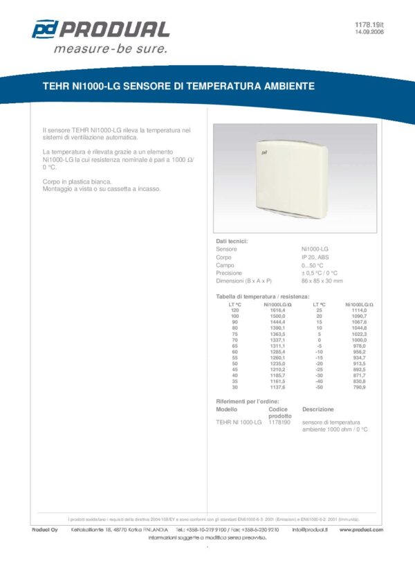 TEHR NI 1000-LG L&S NI 1000 SENSORE TEMP. AMB. - immagine 2
