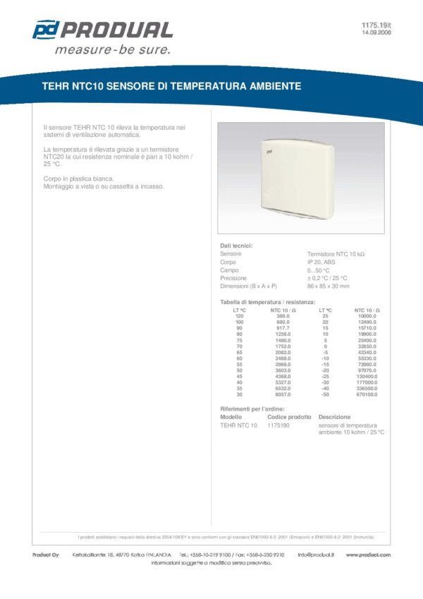 TEHR NTC 10 NTC10 SENSORE TEMP. AMB. - immagine 2