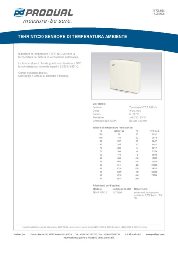TEHR NTC 20 NTC20 SENSORE TEMP. AMB. - immagine 2
