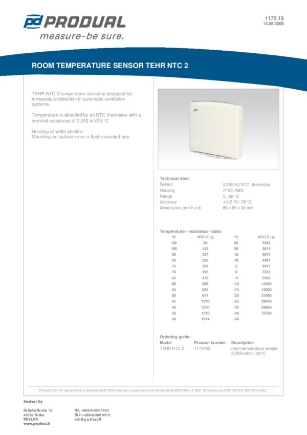 TEHR NTC 2.2 SENSORE NTC 2.2 TEMP. AMB. - immagine 2