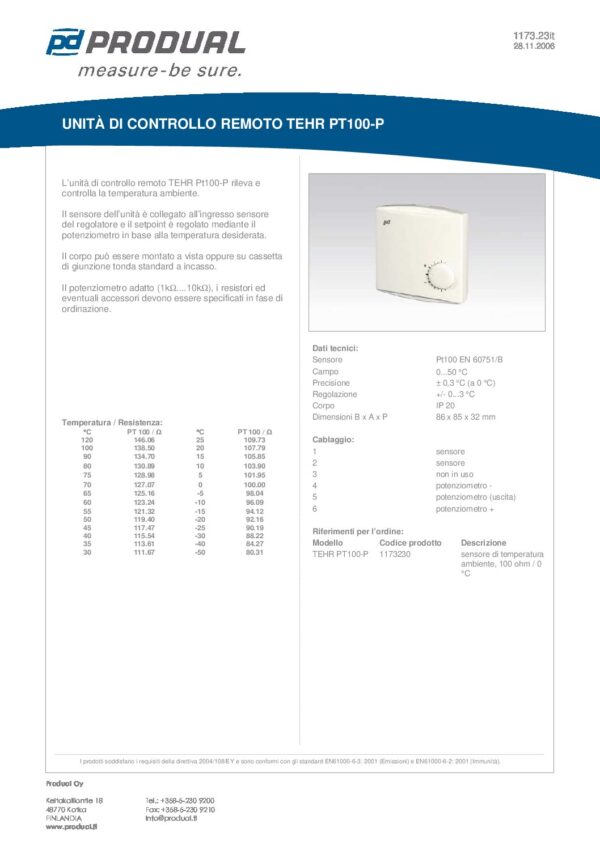 TEHR PT 100-P PT 100 SENSORE TEMP. AMB. - immagine 2
