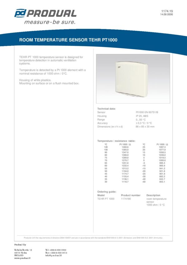 TEHR PT 1000 PT 1000 SENSORE TEMP. AMB. - immagine 2