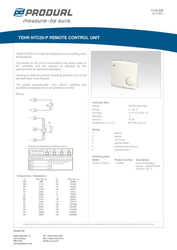 TEHR NTC 20-P NTC 20 SENSORE TEMP. AMB. CON POT. - immagine 2