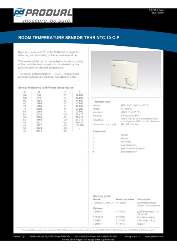 TEHR NTC 10-C-P NTC10-CAREL SENSORE TEMP. AMB. + POTENZIOMETRO - immagine 2