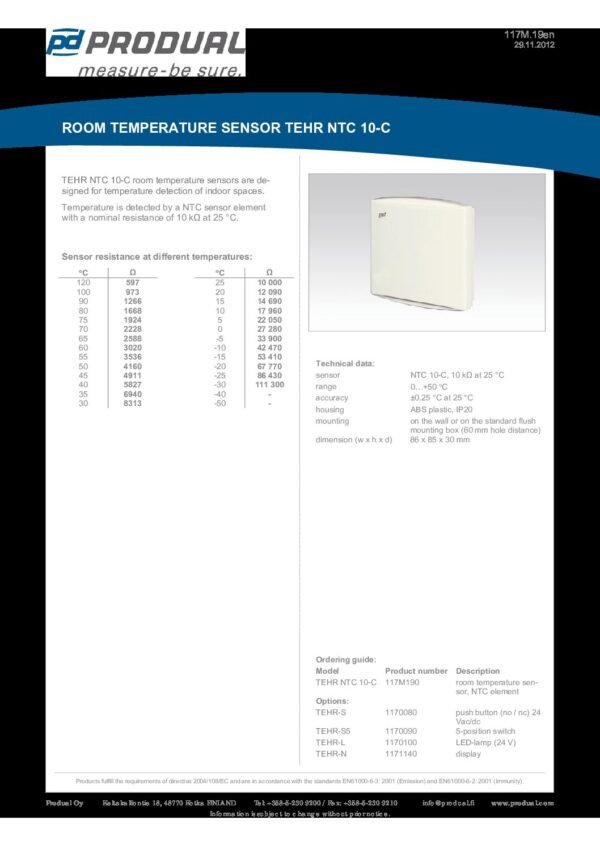 TEHR NTC 10-C NTC10-CAREL SENSORE TEMP. AMB. - immagine 2