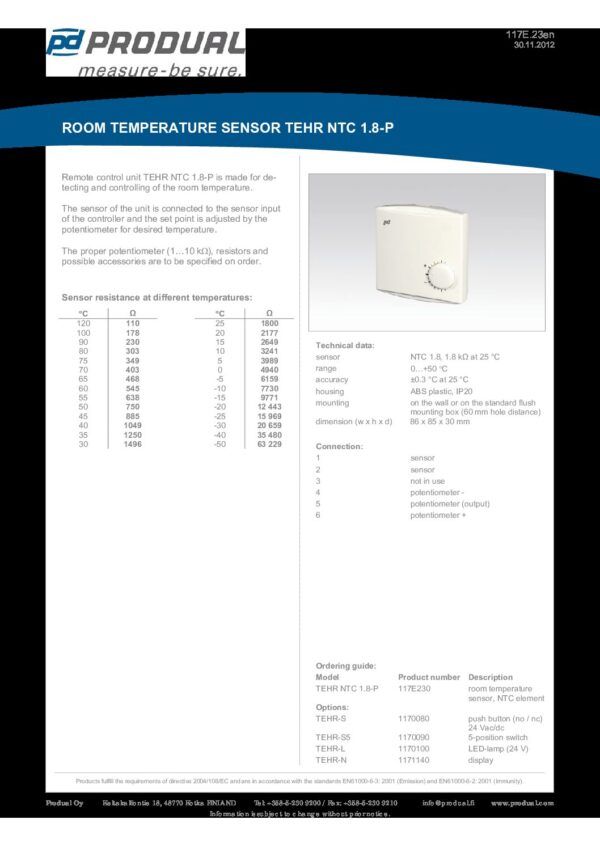 TEHR NTC 1.8-P NTC 1.8 SENSORE TEMP. AMB. CON POT. - immagine 2