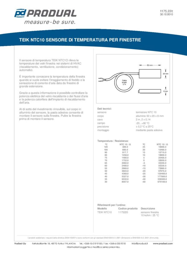TEIK NTC 10 NTC 10 SENSORE TEMP. FINESTRA - immagine 2
