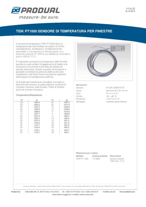 TEIK PT 1000 PT 1000 SENSORE TEMP. FINESTRA - immagine 2