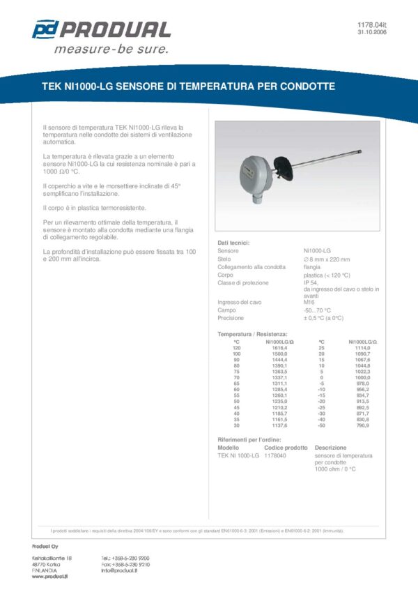 TEK NI 1000-LG L&S NI 1000 SENSORE TEMP. CONDOTTA - immagine 2