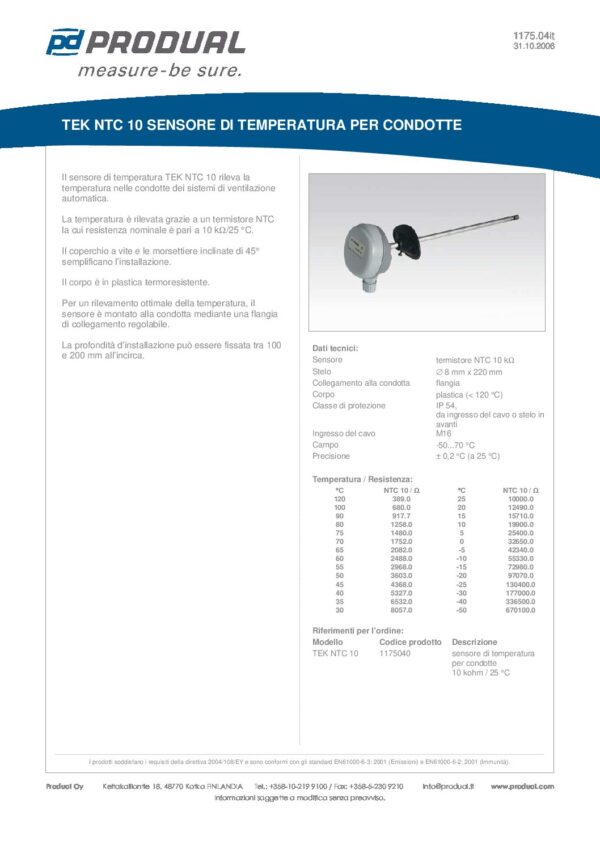 TEK NTC 10 NTC 10 SENSORE TEMP. CONDOTTA - immagine 2