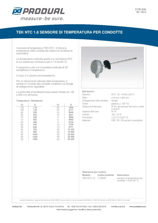 TEK NTC 1.8 NTC 1.8 SENSORE TEMP. CONDOTTA - immagine 2