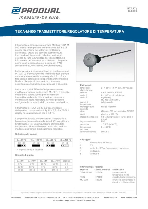 TEKA-M-500 TRASM. TEMP. MEDIA 0-10V MODBUS - immagine 2