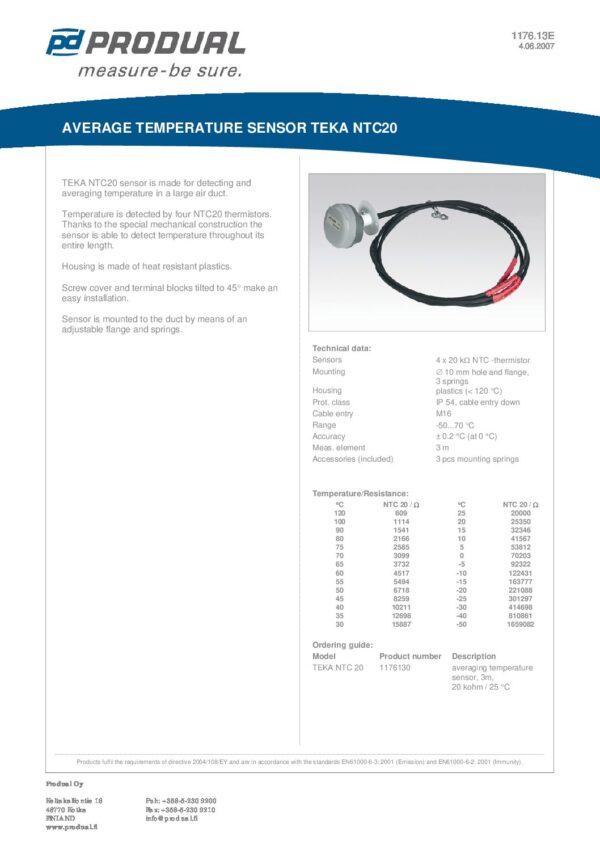 TEKA NTC 20 NTC 20 SENSORE TEMP. MEDIA  3M - immagine 2