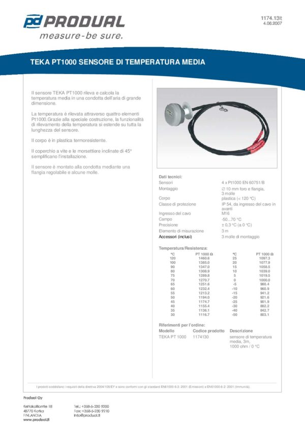 TEKA PT 1000 PT 1000 SENSORE TEMP. MEDIA  3M - immagine 2